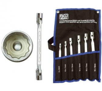 Doppel-Ringschl&uuml;sselsatz mit flexiblen K&ouml;pfen, 6-t